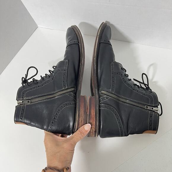 Johnston Murphy Men Warner Cap Toe Chukka Black Zip Leather Boots 10.5 Zip Laces main image 5